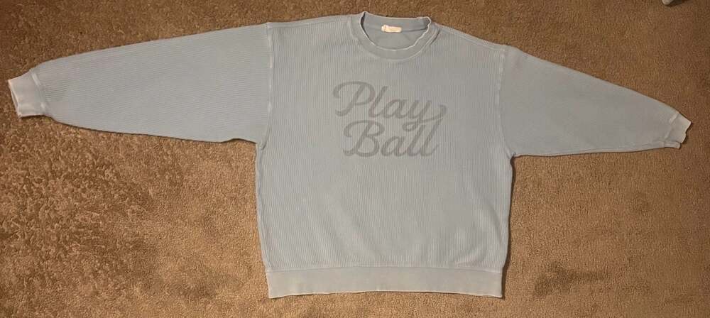 IVY + Cloth Play Ball  Script Corded Oversized Sweatshirt Light Blue Medium